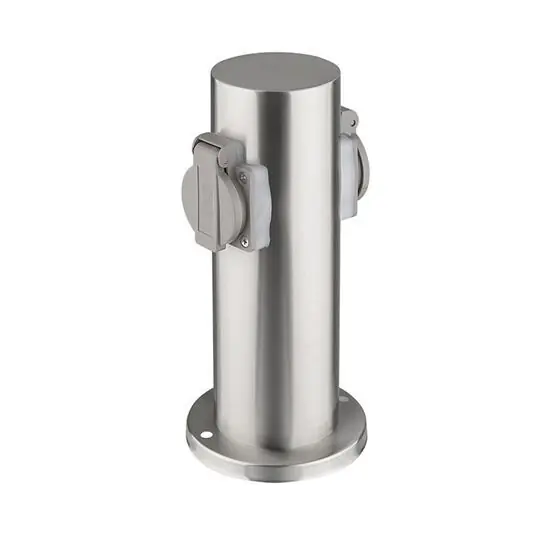 Záruka V Ceně SOLIGHT PG10 zahradní sloupek IP44, nerez ocel, 2 zásuvky, válec, stříbrný