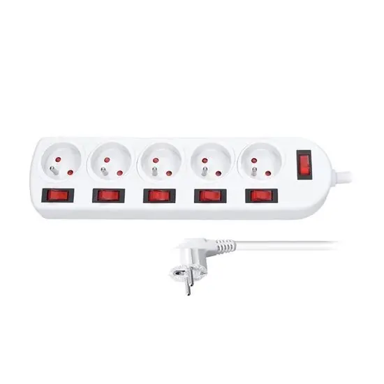 SOLIGHT PP144 prodlužovací přívod, 5 zásuvek, bílý, 6x vypínač, 3m Aktuální