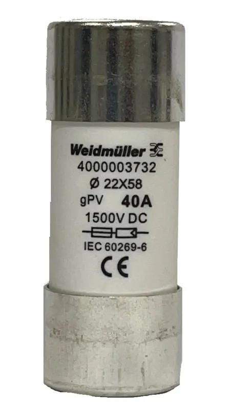 WEIDMÜLLER 4000003732 FUSE WSFL 22X58 40A 1K5V GPV Kazetová pojistka 1500 V/DC 22x58mm 40A gPV Sezónní Sleva