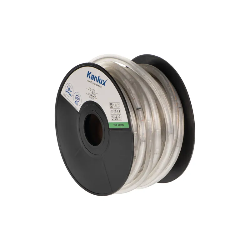 KANLUX 38584 GIVRO LED 15M-GR Světelný had LED 1m = 29lm 1m=2W 210V/DC UV stabilní IP65 zelená (bal=15m) Ruční Výroba