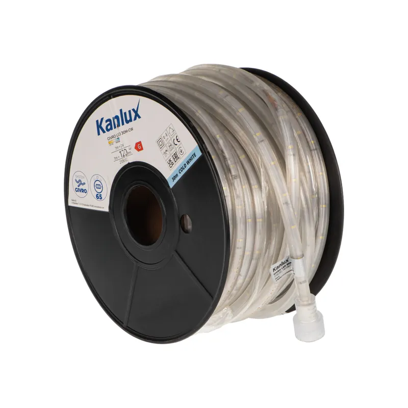KANLUX 38579 GIVRO LED 30M-CW Světelný had LED 1m = 120lm 1m=2W 210V/DC UV stabilní IP65 studená bílá (bal=30m) Akce