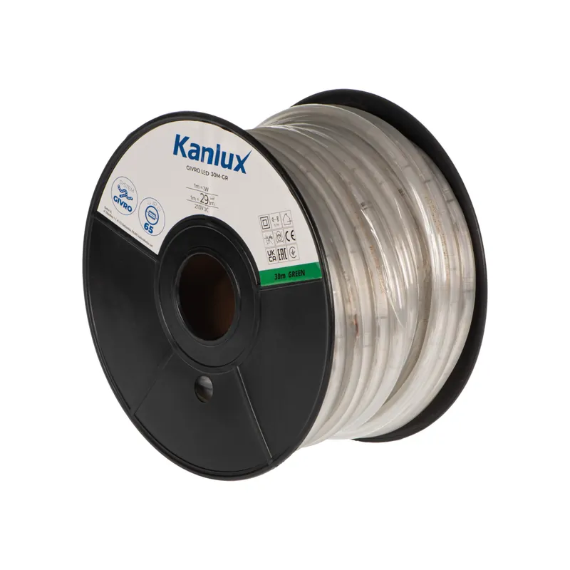 Koupit Online KANLUX 38585 GIVRO LED 30M-GR Světelný had LED 1m = 29lm 1m=2W 210V/DC UV stabilní IP65 zelená (bal=30m)