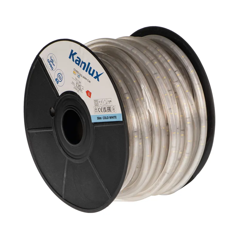 Garance Vrácení Peněz KANLUX 38580 GIVRO LED 50M-CW Světelný had LED 1m = 120lm 1m=2W 210V/DC UV stabilní IP65 studená bílá (bal=50m)