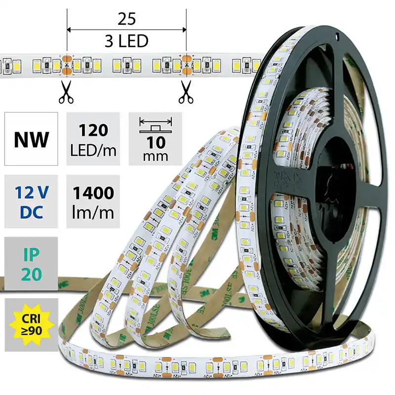 Výprodej McLED ML-121.815.60.2 LED pásek SMD2835 NW, 120LED/m, 14W/m, 1400lm/m, IP20, DC 12V, 10mm, 50m