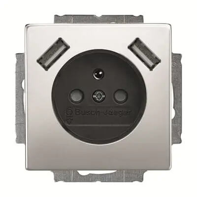 ABB 2CKA002017A1897, FUTURE Zásuvka 1násobná s kolíkem, s clonkami, s nabíjením 2x USB-A Trendový