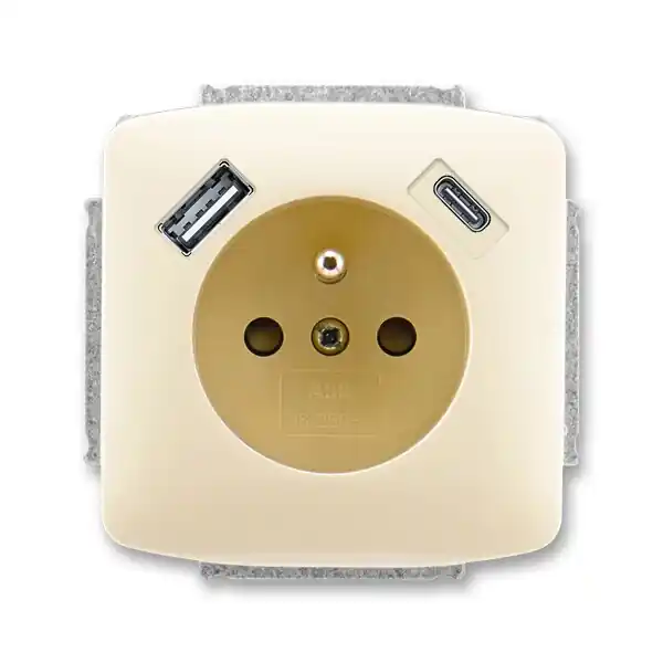 Expresní Doručení ABB 5569A-A32357 C TANGO Zásuvka 1násobná s kolíkem, s clonkami, s nabíjením USB-A, USB-C; slonová kost