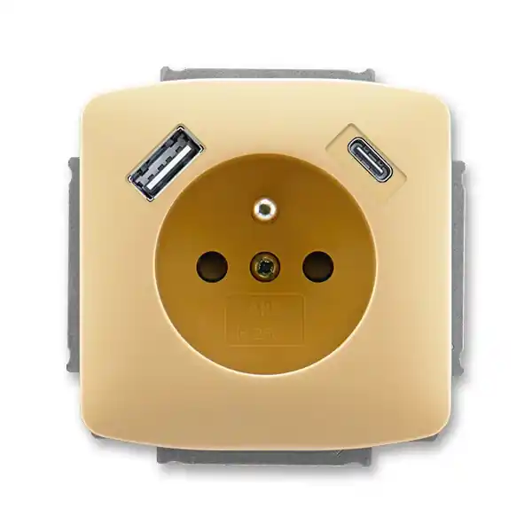 ABB 5569A-A32357 D TANGO Zásuvka 1násobná s kolíkem, s clonkami, s nabíjením USB-A, USB-C; béžová Must-Have