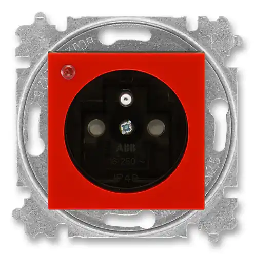 Ruční Výroba ABB 6699H-A06357 65, LEVIT Zásuvka s přepěťovou ochranou, s clonkami, s optickou signalizací poruchy (typ 6619); červená / kouřová černá