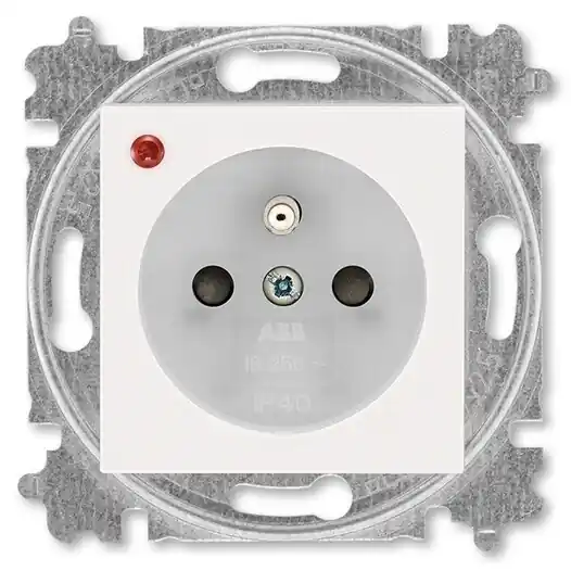 ABB 6699H-A06357 68, LEVIT Zásuvka s přepěťovou ochranou, s clonkami, s optickou signalizací poruchy (typ 6619); perleťová / ledová bílá Sezónní Sleva