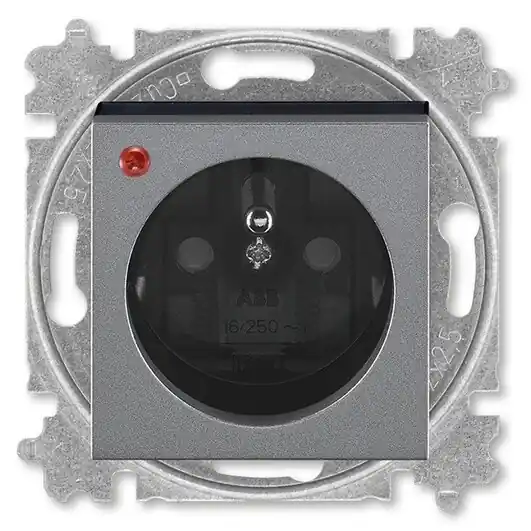 ABB 6699H-A06357 69, LEVIT Zásuvka s přepěťovou ochranou, s clonkami, s optickou signalizací poruchy (typ 6619); ocelová / kouřová černá Garance Vrácení Peněz
