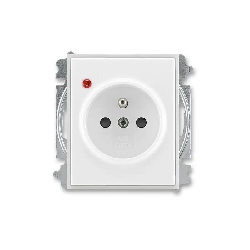 ABB 6699E-A06357 01, ELEMENT Zásuvka s přepěťovou ochranou, s clonkami, s optickou signalizací poruchy (typ 6619); bílá / ledová bílá Autentický