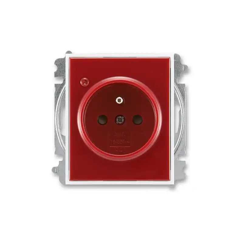 ABB 6699E-A06357 13, ELEMENT Zásuvka s přepěťovou ochranou, s clonkami, s optickou signalizací poruchy (typ 6619); karmínová / bílá Expresní Doručení