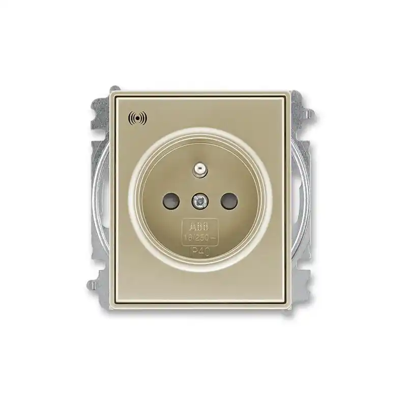 ABB 6689E-A06357 33, TIME Zásuvka s přepěťovou ochranou, s clonkami, s akustickou signalizací poruchy (typ 6619); šampaňská Celosvětová Doprava