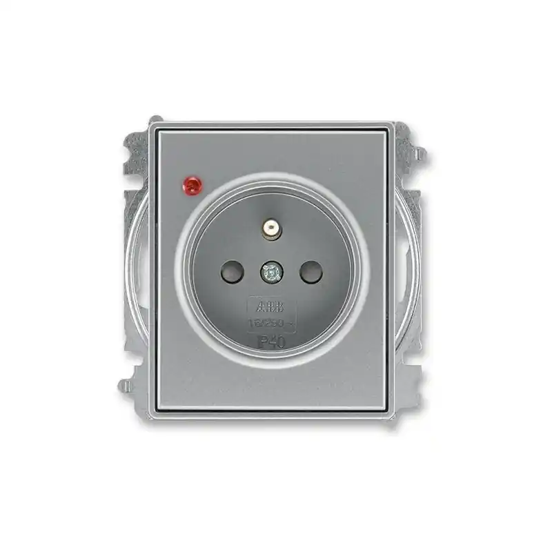 ABB 6699E-A06357 36, TIME Zásuvka s přepěťovou ochranou, s clonkami, s optickou signalizací poruchy (typ 6619); ocelová Oblíbený