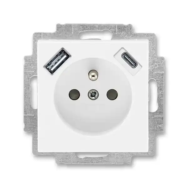 ABB 5569H-A32357 03 LEVIT Zásuvka 1násobná s kolíkem, s clonkami, s nabíjením USB-A, USB-C; bílá/bílá Horká Nabídka