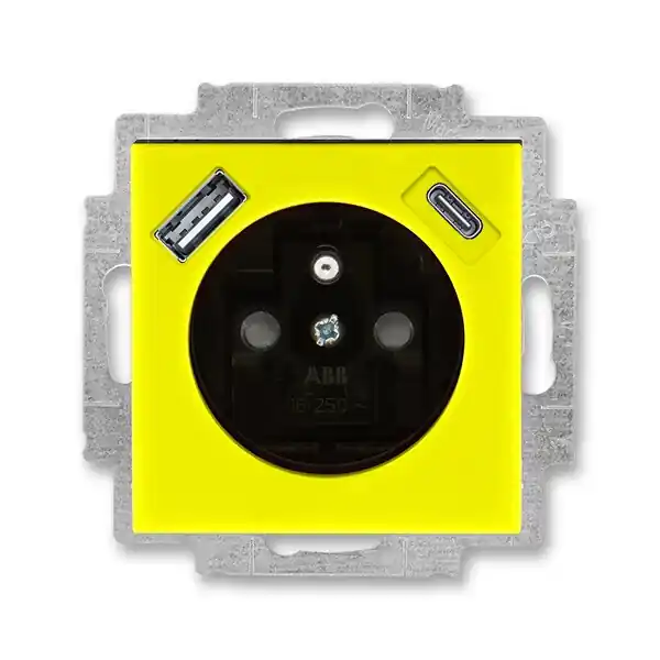ABB 5569H-A32357 64 LEVIT Zásuvka 1násobná s kolíkem, s clonkami, s nabíjením USB-A, USB-C; žlutá/kouřová černá Kup Teď