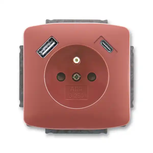 Exkluzivní ABB 5569A-A32357 R2 TANGO Zásuvka 1násobná s kolíkem, s clonkami, s nabíjením USB-A, USB-C; vřesová