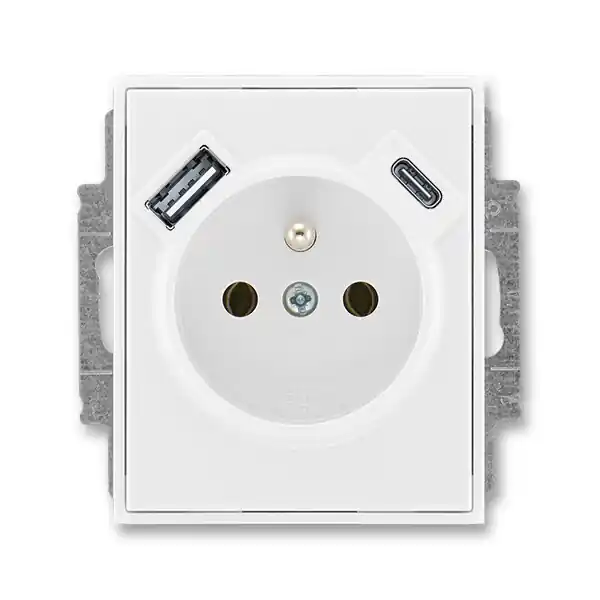 ABB 5569E-A32357 03 ELEMENT Zásuvka 1násobná s kolíkem, s clonkami, s nabíjením USB-A, USB-C; bílá/bílá Nakupujte Hned