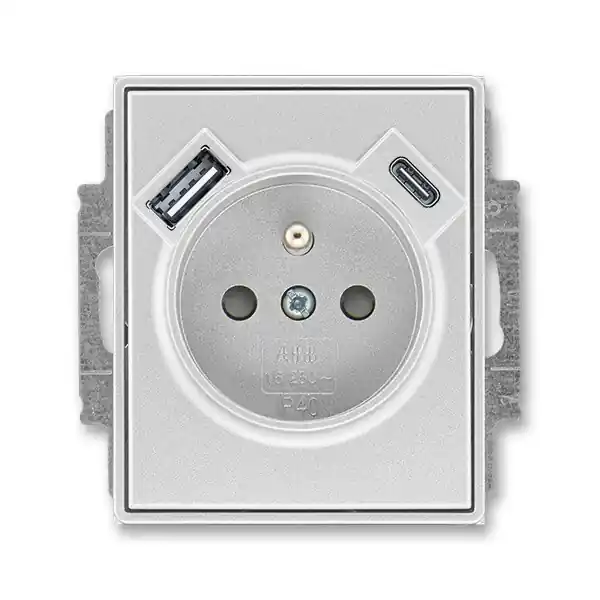Kup Teď ABB 5569E-A32357 08 TIME Zásuvka 1násobná s kolíkem, s clonkami, s nabíjením USB-A, USB-C; titanová