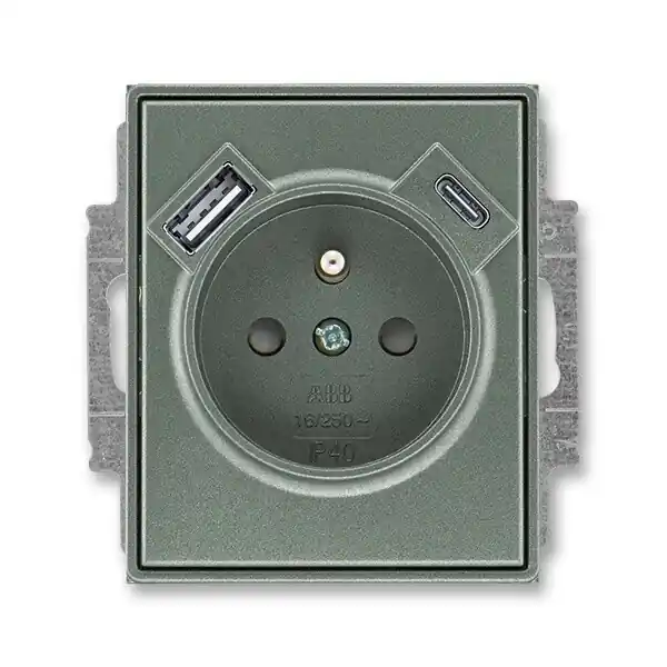 Oblíbený ABB 5569E-A32357 34 TIME Zásuvka 1násobná s kolíkem, s clonkami, s nabíjením USB-A, USB-C; antracitová