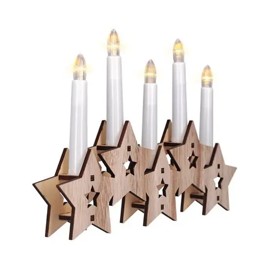 Profesionální SOLIGHT 1V222 Solight LED dřevěný svícen, 5x LED, přírodní dřevo, 2x AA