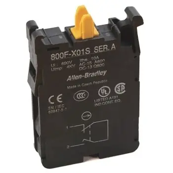 ALLEN BRADLEY 800F-X01S Kontaktní blok pro ovladače 22mm Self-monitoring, čelní montáž, šroubová svorka Moderní