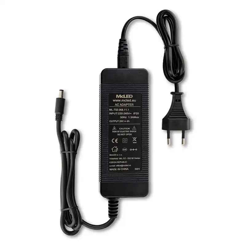 McLED ML-732.068.11.1 Napájecí adaptér 24V/DC 4A 96W IP20, černý plast, s vidlicí, konektor průměr 5,5mm Limitovaná Edice