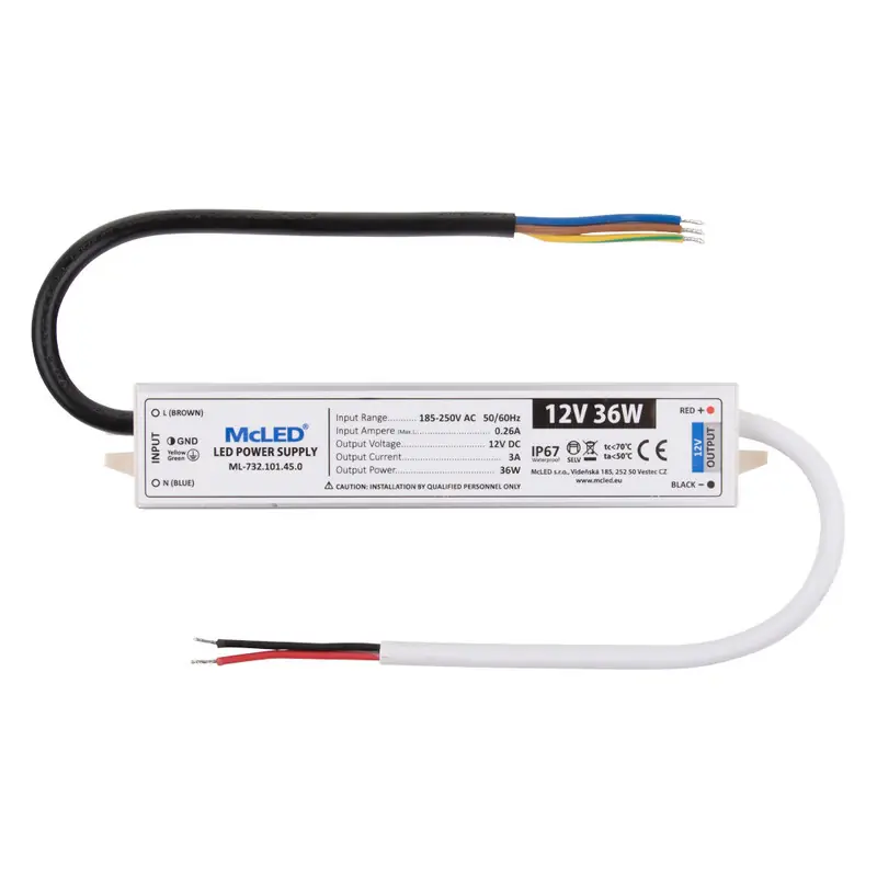 Nízká Cena McLED ML-732.101.45.0 Napájecí zdroj 12V/DC 3A 36W IP67 hliníkové provedení
