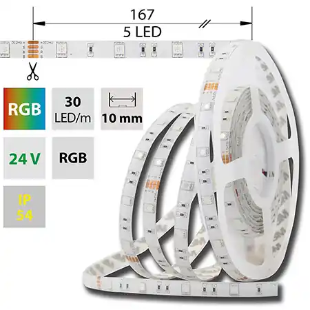 Ruční Výroba McLED ML-128.587.60.0 LED pásek SMD5050 RGB, 30LED/m, 8,5W/m, DC24V, 248lm/m, IP54, 10mm, 5m