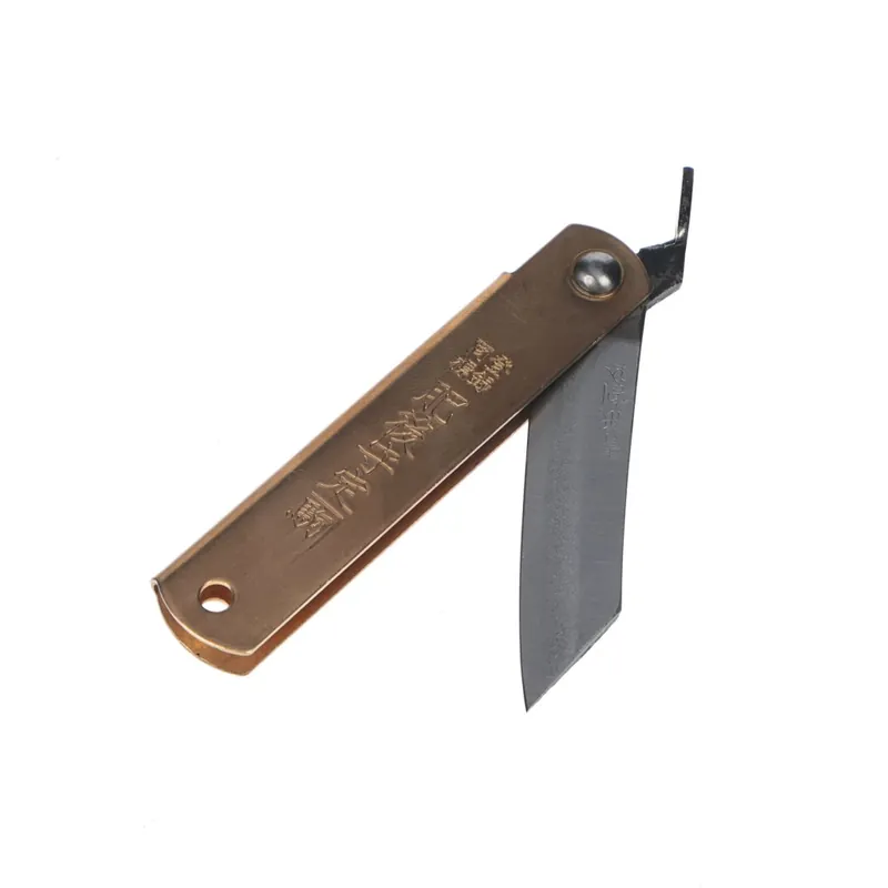 Japonský zavírací nůž NAGAO KANEKOMA Higonokami Warikomi z modré oceli Yasuki Aogami - 55 mm - hnědé pouzdro Přímo Od Výrobce