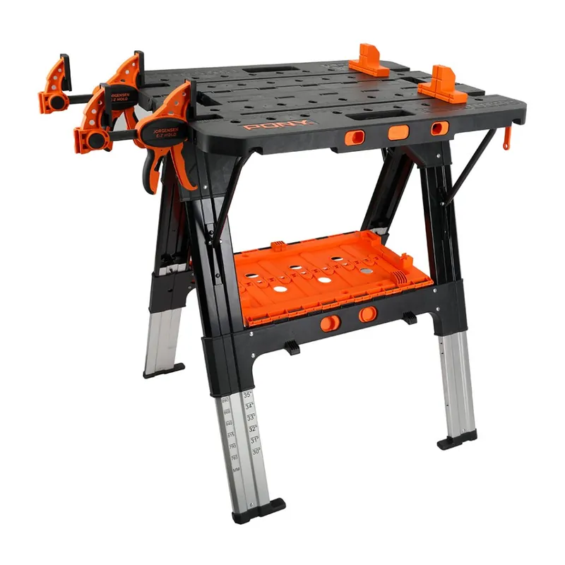 Skládací pracovní stůl PONY JORGENSEN s nastavitelnou výškou a svorkami Vrácení Zdarma