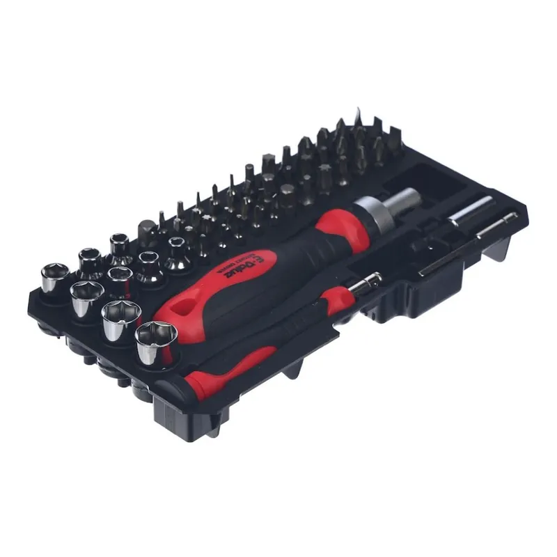 Hit Sezóny Šroubovák s ráčnou v sadě s vyměnitelnými bity a nástrčnými klíči E-VALUE - 50ks - ERD-140